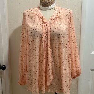 torrid Peach Blouse with Red Polka Dots and Neck Tie